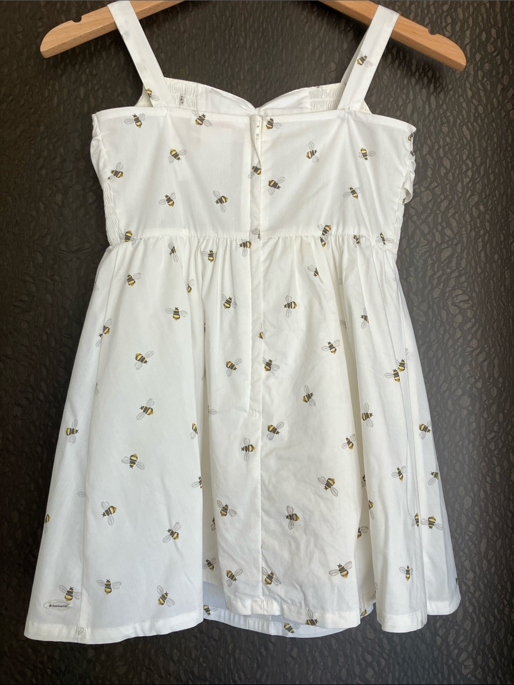 AMERICAN GIRL Cream Sundress Yellow Bee Print Front Bow Adjustable Straps Size 7 - Picture 4 of 11
